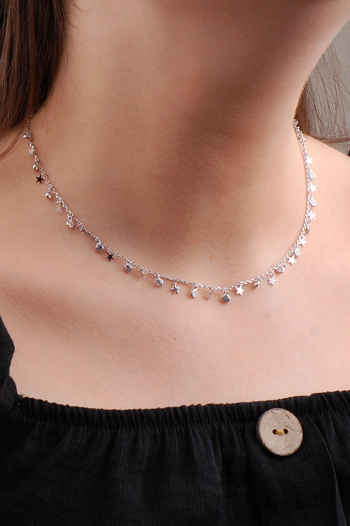 Sümer Telkari Ağaç Beyaz Kararmayan Choker Düz Zincir Kadın Gümüş Kolye 45 cm