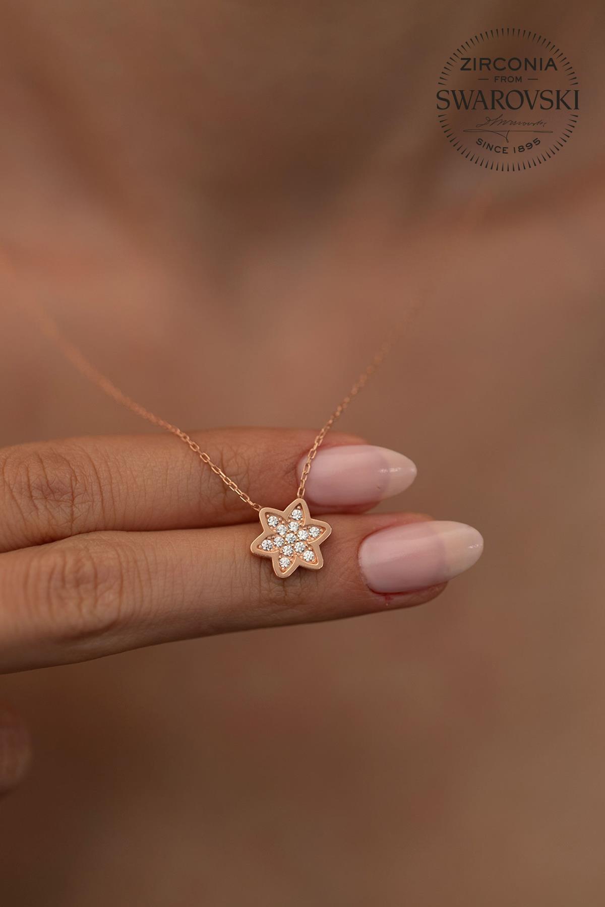 Swarovski Beyaz Swarovski Taşlı Kararmayan Kar Tanesi Düz Zincir Kadın Gümüş Kolye 45 cm
