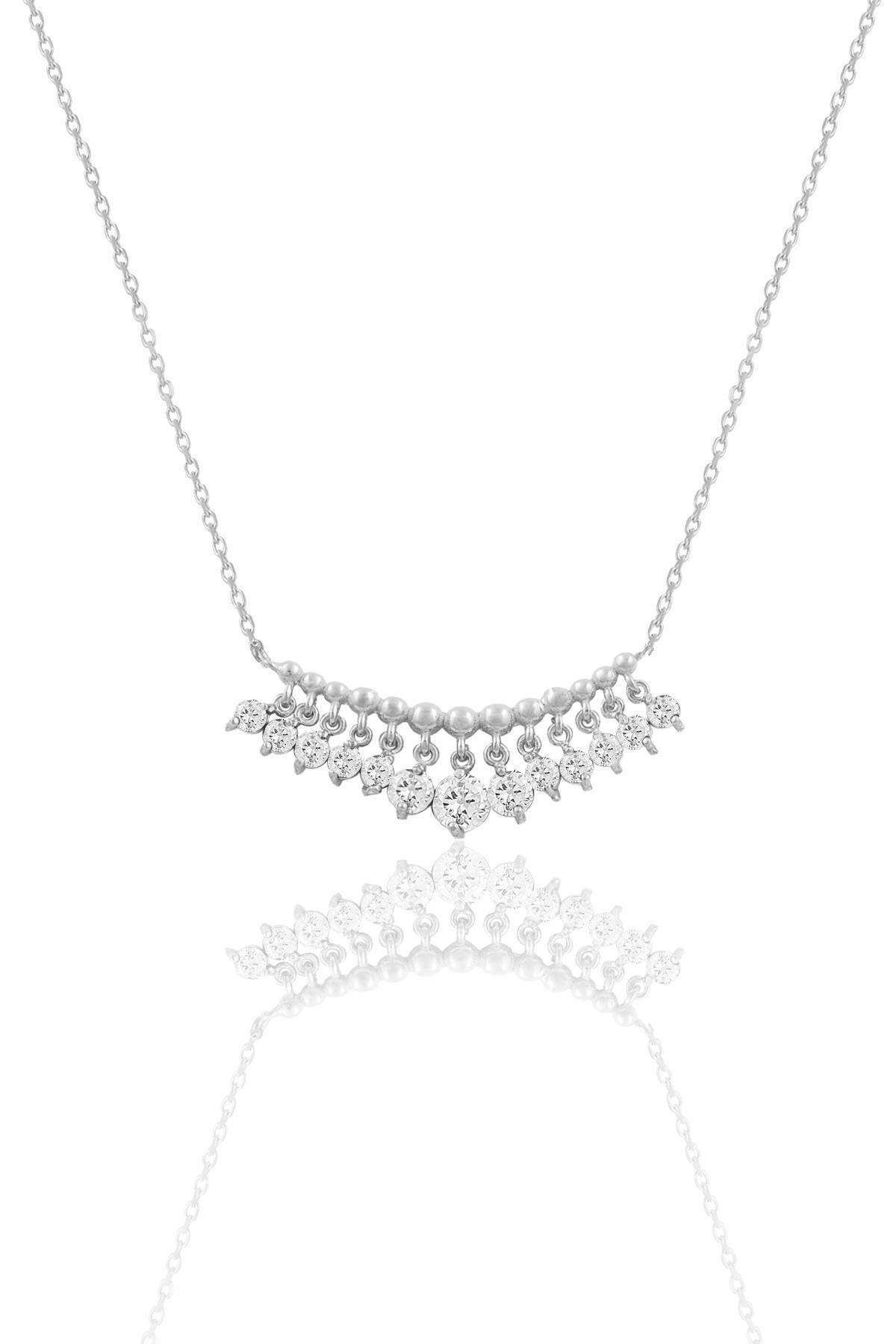 Söğütlü Silver Beyaz Zirkon Taşlı 925 Ayar Kararmayan Tektaş Forse Zincir Kadın Gümüş Kolye 44 cm