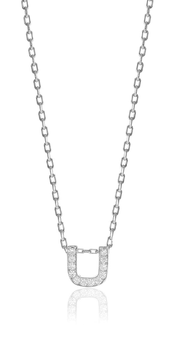 Söğütlü Silver Beyaz Zirkon Taşlı Ü Harfli 925 Ayar Kararmayan Forse Zincir Kadın Gümüş Kolye 40 cm