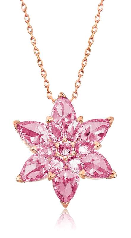 Supertrend Pembe Kuvars Taşlı 925 Ayar Kararmayan Lotus Çiçeği Zincir Kadın Gümüş Kolye 45 cm
