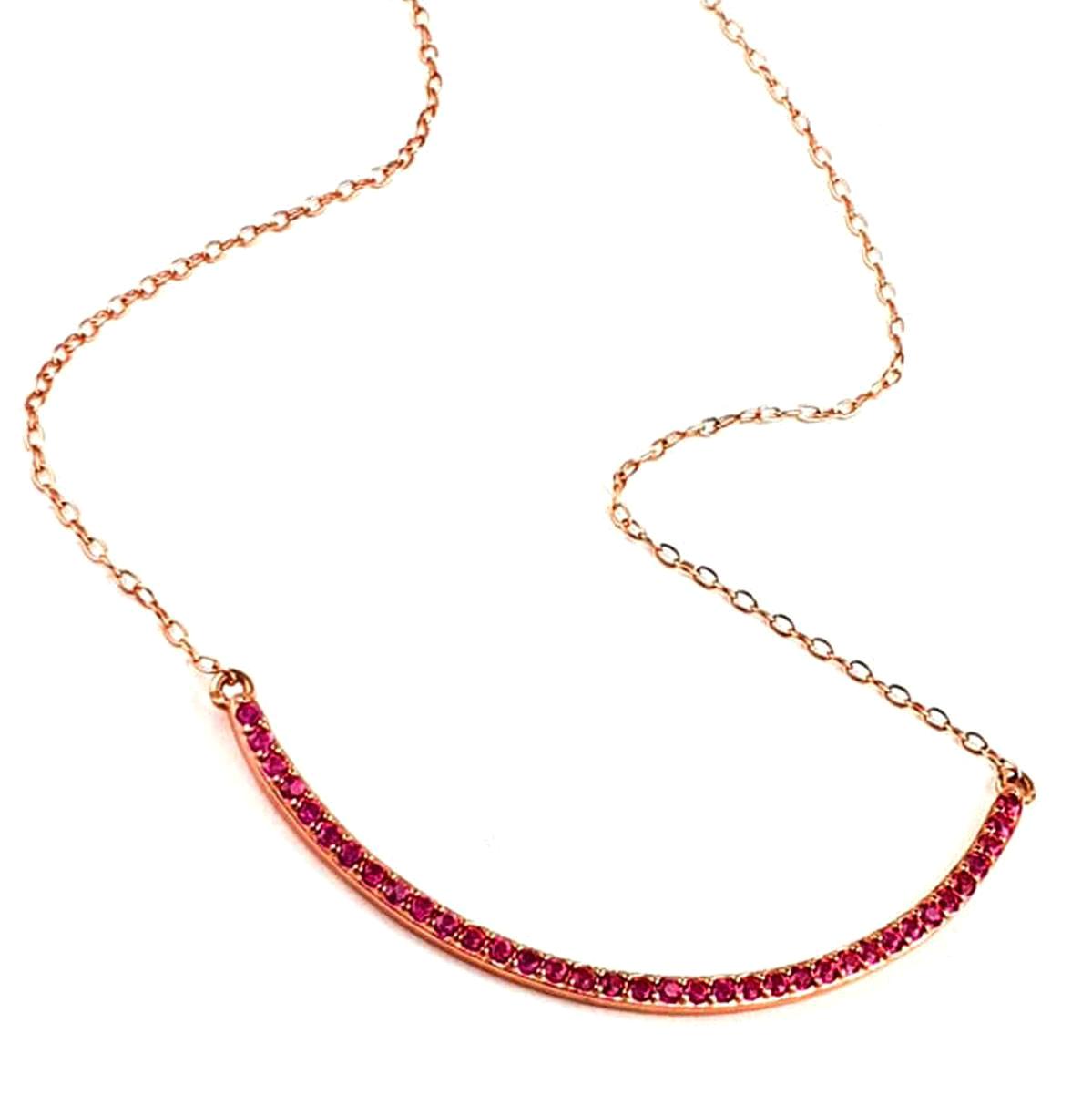 Oseshop Pembe Zirkon Taşlı 925 Ayar Kararmayan Forse Zincir Kadın Gümüş Kolye 45 cm