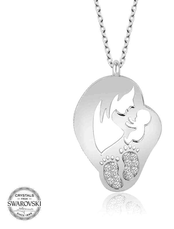 Supertrend Beyaz Swarovski Taşlı 925 Ayar Kararmayan Anne Bebek Zincir Kadın Gümüş Kolye 50 cm