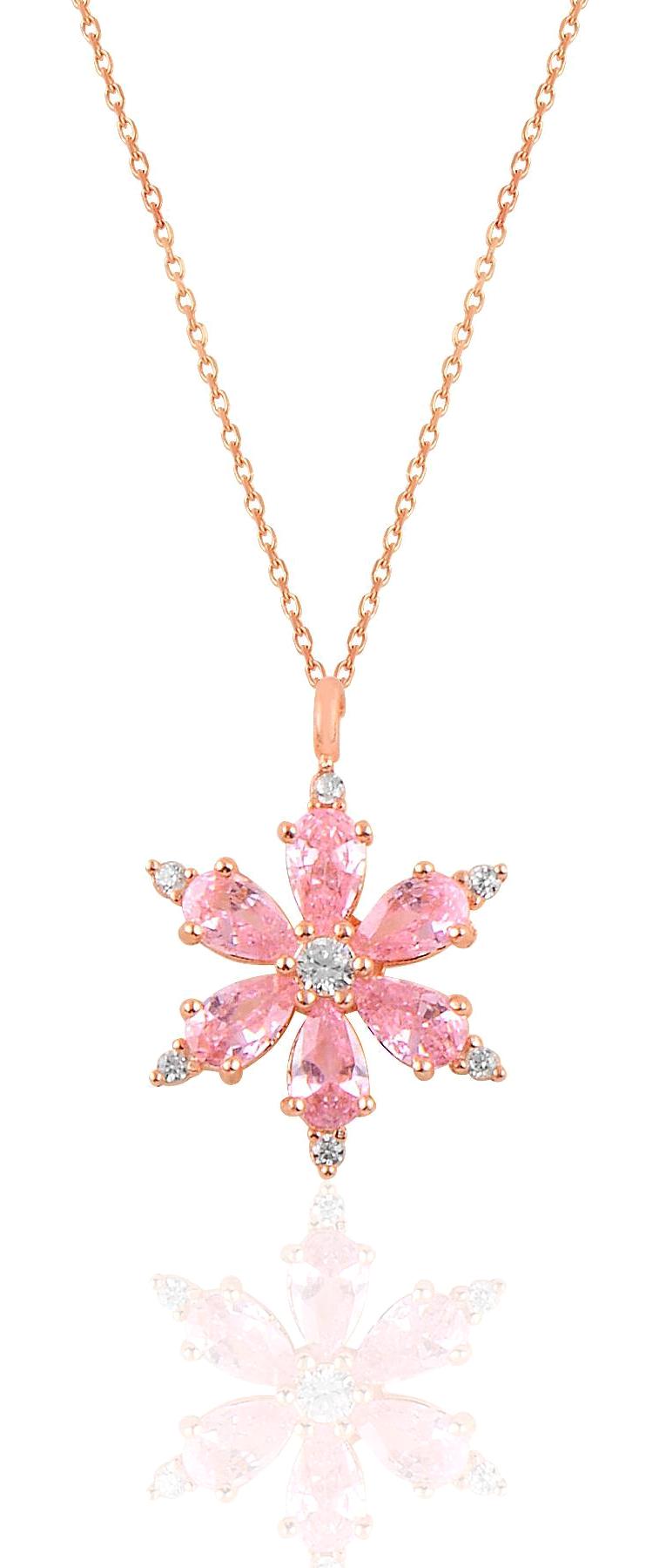 Söğütlü Silver Pembe Zirkon Taşlı 925 Ayar Kararmayan Forse Zincir Kadın Gümüş Kolye 45 cm