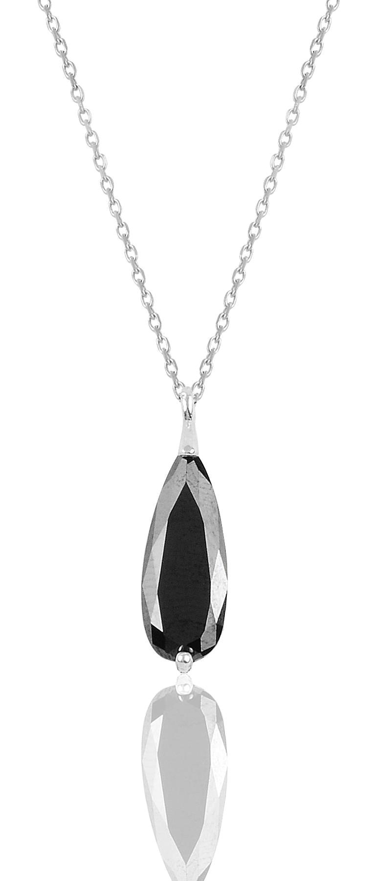 Söğütlü Silver Damla Siyah Oniks Taşlı 925 Ayar Kararmayan Forse Zincir Kadın Gümüş Kolye 45 cm