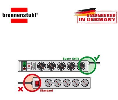 Brennenstuhl Super-Solid 5'li Soket Kablolu Çiftli Akım Korumalı Priz
