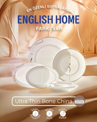 English Home Sunshine 27 Parça 6 Kişilik Bone Porselen Yemek Takımı Gold