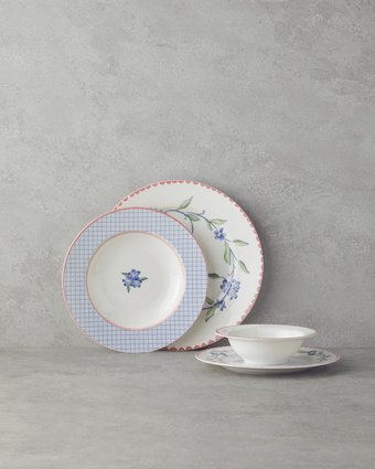 English Home Dreamland 24 Parça 6 Kişilik Porselen Yemek Takımı Mavi-Pembe
