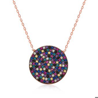 Serra Jewels Yuvarlak Çok Renkli Zirkon Taşlı 925 Ayar Kararmayan Forse Zincir Kadın Gümüş Kolye 45 cm