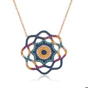 Serra Jewels Nazar Boncuklu Çok Renkli Zirkon Taşlı 925 Ayar Kararmayan Güneş Forse Zincir Kadın Gümüş Kolye 45 cm