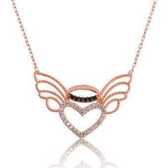 Serra Jewels Kalpli Beyaz - Siyah Zirkon Taşlı 925 Ayar Kararmayan Melek Kanadı Forse Zincir Kadın Gümüş Kolye 45 cm