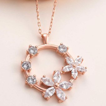 Serra Jewels Çiçekli Beyaz Zirkon Taşlı 925 Ayar Kararmayan Forse Zincir Kadın Gümüş Kolye 45 cm