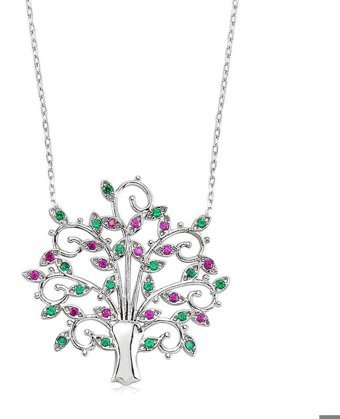 Serra Jewels Hayat Ağacı Çok Renkli Zirkon Taşlı 925 Ayar Kararmayan Forse Zincir Kadın Gümüş Kolye 45 cm