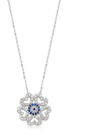 Serra Jewels Nazar Boncuklu Beyaz-Mavi Zirkon Taşlı 925 Ayar Kararmayan Kar Tanesi Forse Zincir Kadın Gümüş Kolye 45 cm