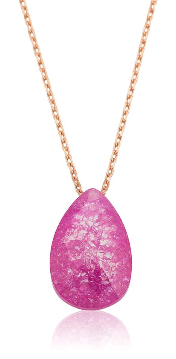 Stillove Pembe 925 Ayar Kararmayan Damla Forse Zincir Kadın Gümüş Kolye 45 cm