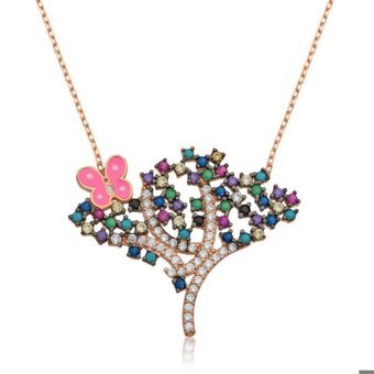 Serra Jewels Bahar Ağacı Çok Renkli Zirkon Taşlı 925 Ayar Kararmayan Forse Zincir Kadın Gümüş Kolye 45 cm
