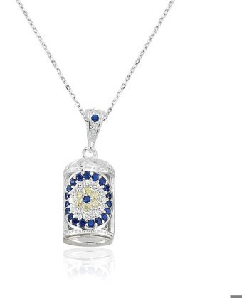 Serra Jewels Nazar Boncuklu Çok Renkli Zirkon Taşlı 925 Ayar Kararmayan Cevşen Forse Zincir Kadın Gümüş Kolye 45 cm