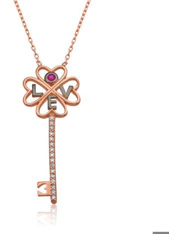 Serra Jewels Anahtar Figürlü Beyaz Zirkon Taşlı 925 Ayar Kararmayan Forse Zincir Kadın Gümüş Kolye 45 cm