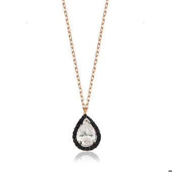 Serra Jewels Beyaz - Siyah Zirkon Taşlı 925 Ayar Kararmayan Damla Forse Zincir Kadın Gümüş Kolye 45 cm