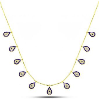 Serra Jewels Nazar Boncuklu Çok Renkli Zirkon Taşlı 925 Ayar Altın Kaplama Kararmayan Forse Zincir Kadın Gümüş Kolye 45 cm