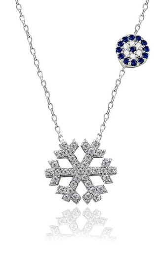Serra Jewels Nazar Boncuklu Beyaz Zirkon Taşlı 925 Ayar Kararmayan Kar Tanesi Forse Zincir Kadın Gümüş Kolye 45 cm