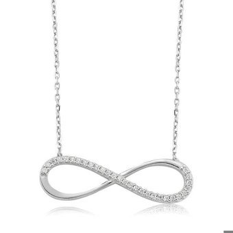 Serra Jewels Beyaz - Siyah Zirkon Taşlı 925 Ayar Kararmayan Sonsuzluk Forse Zincir Kadın Gümüş Kolye 45 cm