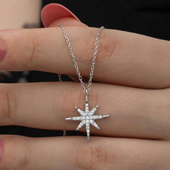 Serra Jewels Kutup Yıldızı Mavi Zirkon Taşlı 925 Ayar Kararmayan Forse Zincir Kadın Gümüş Kolye 45 cm