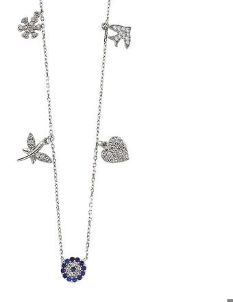 Serra Jewels Nazar Boncuklu Beyaz-Mavi Zirkon Taşlı 925 Ayar Kararmayan Forse Zincir Kadın Gümüş Kolye 45 cm