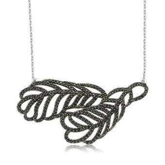 Serra Jewels Yapraklı Siyah Zirkon Taşlı 925 Ayar Kararmayan Forse Zincir Kadın Gümüş Kolye 45 cm