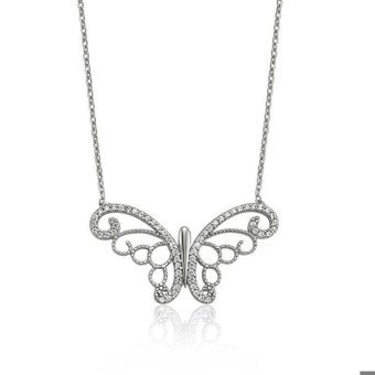 Serra Jewels Kelebekli Beyaz Zirkon Taşlı 925 Ayar Kararmayan Forse Zincir Kadın Gümüş Kolye 45 cm