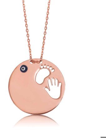 Serra Jewels El Ayak İzi Pembe 925 Ayar Kararmayan Forse Zincir Kadın Gümüş Kolye 45 cm