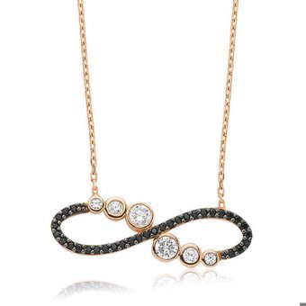 Serra Jewels Beyaz - Siyah Zirkon Taşlı 925 Ayar Kararmayan Sonsuzluk Forse Zincir Kadın Gümüş Kolye 45 cm