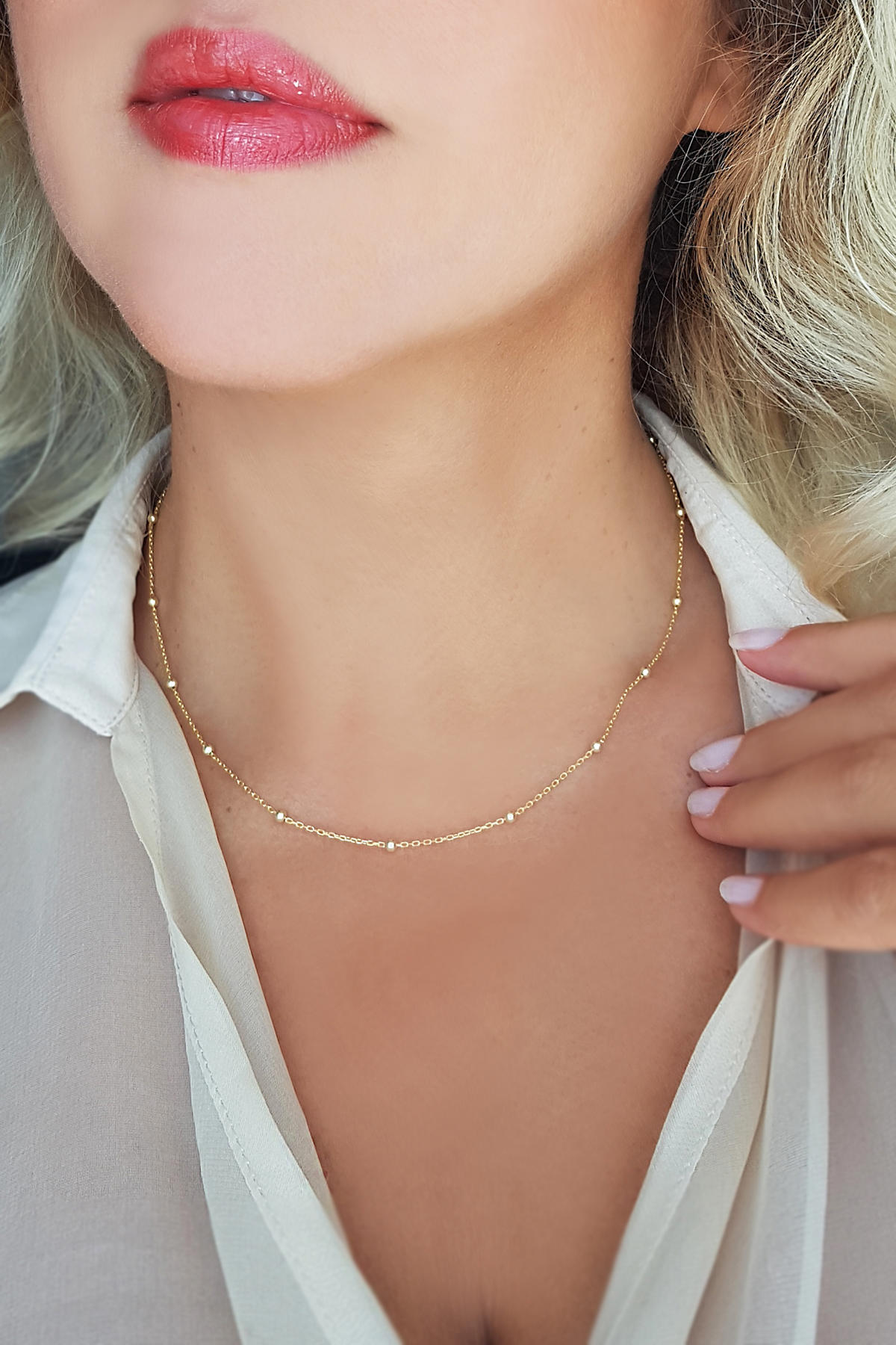 Vaoov Toplu Gold 925 Ayar Kararmayan Top Forse Zincir Kadın Gümüş Kolye 45 cm