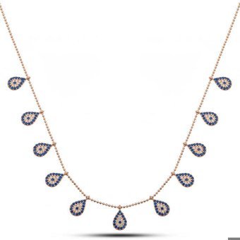 Serra Jewels Nazar Boncuklu Beyaz-Mavi Zirkon Taşlı 925 Ayar Kararmayan Forse Zincir Kadın Gümüş Kolye 45 cm