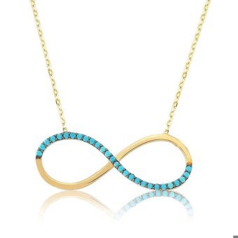 Serra Jewels Mavi Firuze Taşlı 925 Ayar Kararmayan Sonsuzluk Forse Zincir Kadın Gümüş Kolye 45 cm
