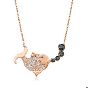 Serra Jewels Balık Figürlü Çok Renkli Zirkon Taşlı 925 Ayar Kararmayan Forse Zincir Kadın Gümüş Kolye 45 cm