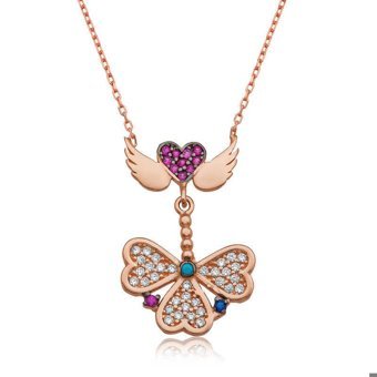 Serra Jewels Çok Renkli Zirkon Taşlı 925 Ayar Kararmayan Melek Kanadı Forse Zincir Kadın Gümüş Kolye 45 cm