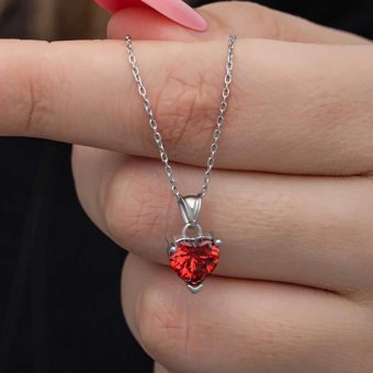 Serra Jewels Kalpli Kırmızı Zirkon Taşlı 925 Ayar Kararmayan Forse Zincir Kadın Gümüş Kolye 45 cm
