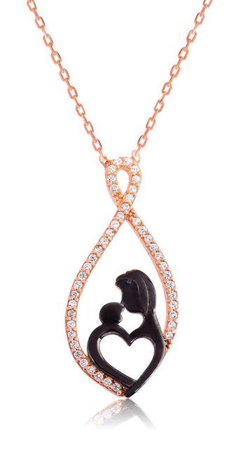 Serra Jewels Anne Çocuk Beyaz Zirkon Taşlı 925 Ayar Kararmayan Kalpli Forse Zincir Kadın Gümüş Kolye 45 cm