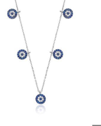 Serra Jewels Nazar Boncuklu Beyaz-Mavi Zirkon Taşlı 925 Ayar Kararmayan Lotus Forse Zincir Kadın Gümüş Kolye 45 cm