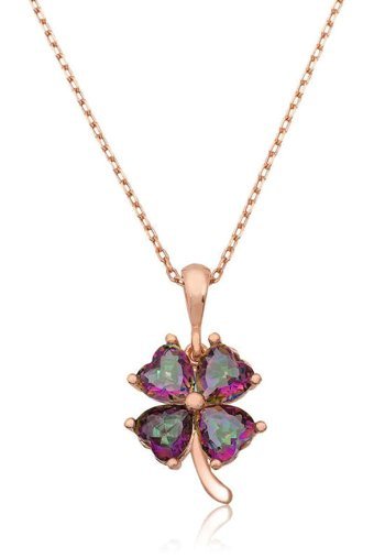Serra Jewels Yoncalı Çok Renkli Topaz Taşlı 925 Ayar Kararmayan Forse Zincir Kadın Gümüş Kolye 45 cm