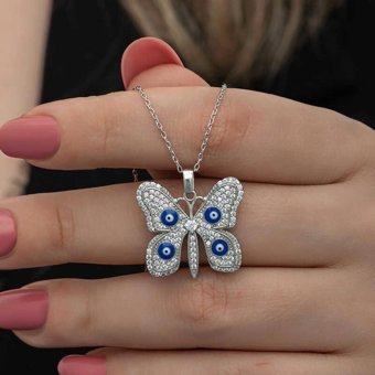 Serra Jewels Kelebekli Beyaz Zirkon Taşlı 925 Ayar Kararmayan Forse Zincir Kadın Gümüş Kolye 45 cm