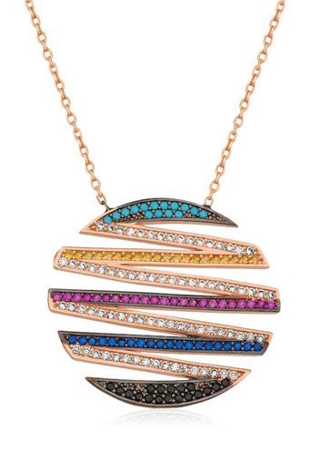 Serra Jewels Çok Renkli Zirkon Taşlı 925 Ayar Kararmayan Forse Zincir Kadın Gümüş Kolye 45 cm