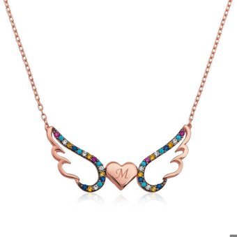 Serra Jewels Kanatlı Çok Renkli Zirkon Taşlı 925 Ayar Kararmayan Kalpli Forse Zincir Kadın Gümüş Kolye 45 cm