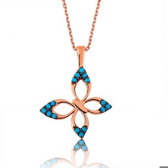 Serra Jewels Kelebekli Mavi Firuze Taşlı 925 Ayar Kararmayan Forse Zincir Kadın Gümüş Kolye 45 cm