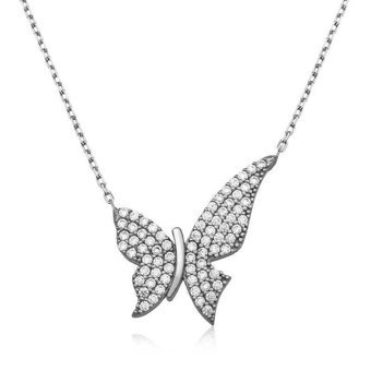 Serra Jewels Kelebekli Beyaz Zirkon Taşlı 925 Ayar Kararmayan Forse Zincir Kadın Gümüş Kolye 45 cm