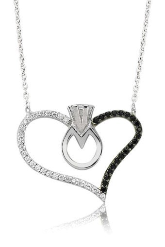 Serra Jewels Tektaş Beyaz Zirkon Taşlı 925 Ayar Kararmayan Kalpli Forse Zincir Kadın Gümüş Kolye 45 cm