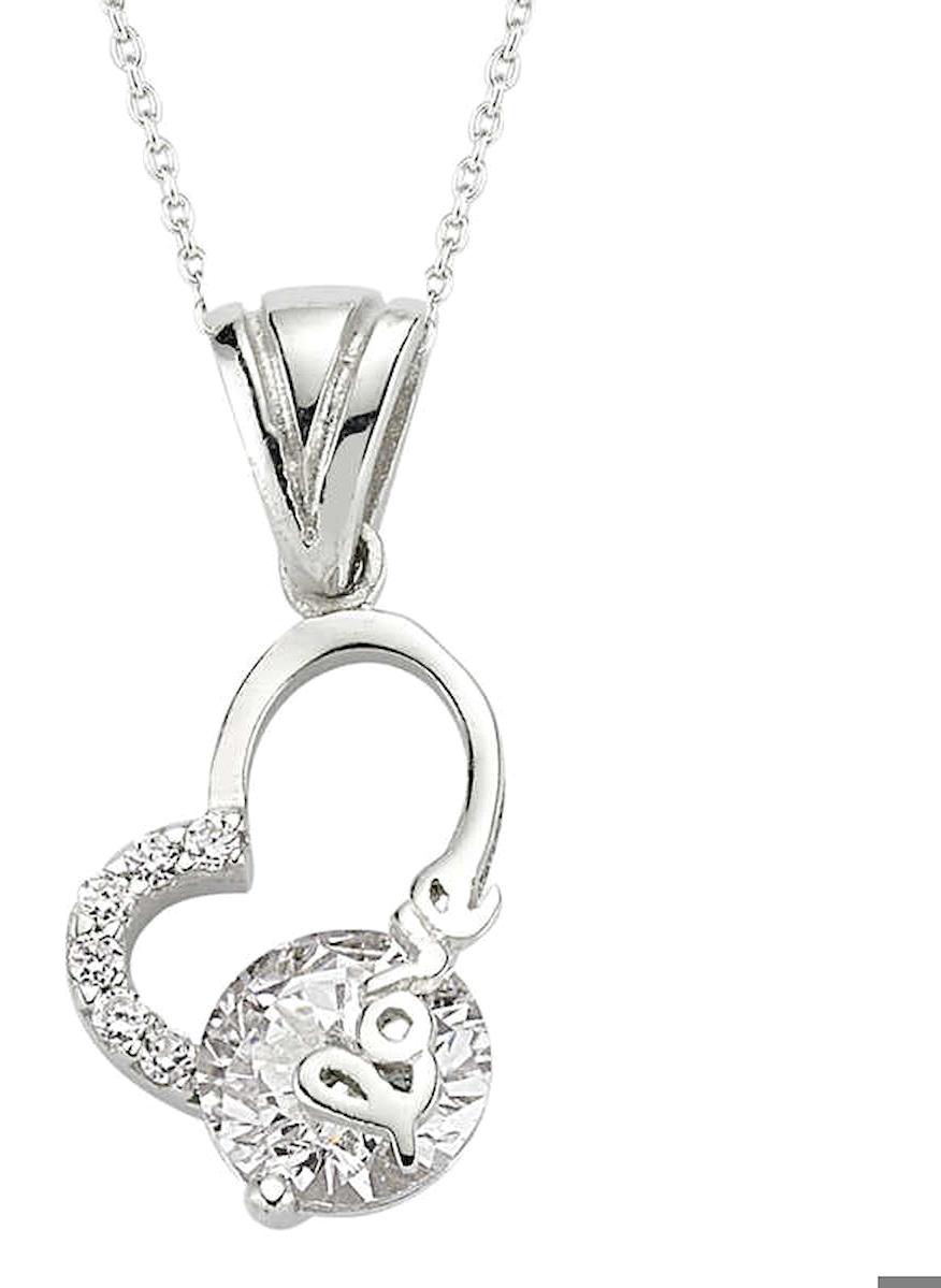 Gumush Love Yazılı Beyaz Zirkon Taşlı 925 Ayar Kararmayan Forse Zincir Kadın Gümüş Kolye 45 cm