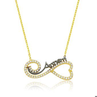 Serra Jewels Yazılı Beyaz Zirkon Taşlı 925 Ayar Kararmayan Sonsuzluk Forse Zincir Kadın Gümüş Kolye 45 cm