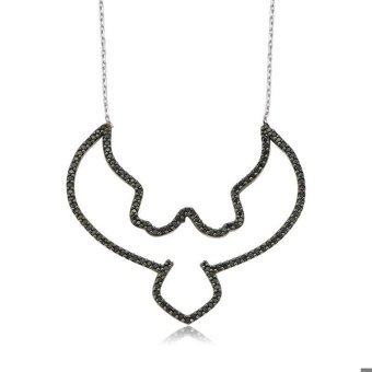 Serra Jewels Kara Kartal Siyah Zirkon Taşlı 925 Ayar Kararmayan Forse Zincir Kadın Gümüş Kolye 45 cm